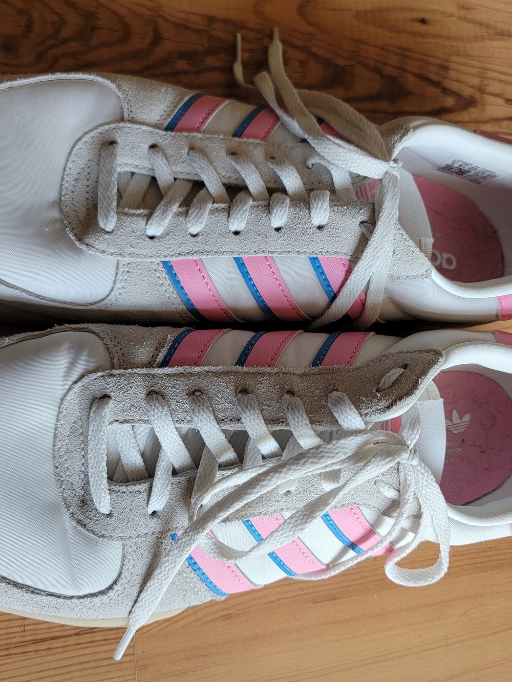 adidas Women's White Sneakers with Pink & Blue Stripes - Picture 5 of 9